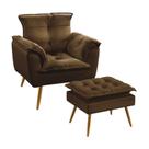 Kit Poltrona Decorativa Estofada para Sala de Estar Opala e Puff Lunar Sued Marrom Aradecor