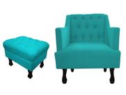 Kit Poltrona Decorativa Julia + Puff Luis Xv Suede Azul Turquesa Pés Madeira Ms Decor Kit Poltrona Decorativa Julia + Puff Luis Xv Suede Azul Turquesa Pés Madeira Ms Decor