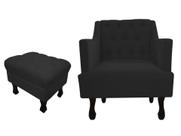 Kit Poltrona Decorativa Julia + Puff Luis Xv Suede Preto Pés Madeira Ms Decor