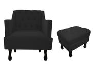 Kit Poltrona Decorativa Julia + Puff Luis Xv Suede Preto Pés Madeira Mz Decor