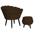 Kit Poltrona Decorativa Mais Puff Pétala Pés Palito Tabaco Suede Marrom - DS Estofados