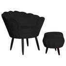 Kit Poltrona Decorativa Mais Puff Pétala Pés Palito Tabaco Suede Preto - DS Estofados