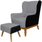 Kit Poltrona Decorativa Milena com Puff Viseo D02 Linho Cinza C-416 Material Sintético Preto - Lyam Decor