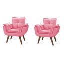 Kit Poltrona Decorativa Mona Luxo Suede Rosa Recepção - Bela Móveis