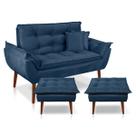 Kit Poltrona Decorativa Namoradeira 2 Puffs Opala e 2 Almofadas Suede Azul Marinho LM Decor