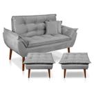 Kit Poltrona Decorativa Namoradeira 2 Puffs Opala e 2 Almofadas Suede Cinza Claro LM Decor