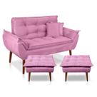 Kit Poltrona Decorativa Namoradeira 2 Puffs Opala e 2 Almofadas Suede Rose LM Decor