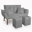 Kit Poltrona Decorativa Namoradeira 2 Puffs Quadrado e 2 Almofadas Suede Cinza Claro LM Decor