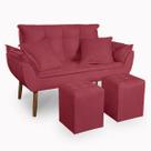 Kit Poltrona Decorativa Namoradeira 2 Puffs Quadrado e 2 Almofadas Suede - LM Decor