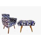 Kit Poltrona Decorativa Nina C/R + Puff Banqueta Retangular Triangulo Roxo