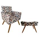 Kit Poltrona Decorativa Nina S/R + Puff Banqueta Retangular Triângulo Bege