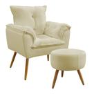 Kit Poltrona Decorativa Opala e Puff Solar N-030 Veludo Bege Aradecor