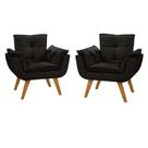 Kit Poltrona Decorativa Opalla Luxo Suede Preta Recepção Pés Palito