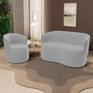 Kit Poltrona e Namoradeira Aisha Orgânica Veludo Cinza Claro - Desk Design