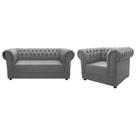 Kit Poltrona e Namoradeira Chesterfield Ana Suede Cinza - Doce Sonho Móveis