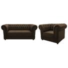 Kit Poltrona e Namoradeira Chesterfield Ana Suede Marrom - Amarena Móveis