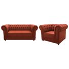Kit Poltrona e Namoradeira Chesterfield Ana Suede Terracota - Doce Sonho Móveis