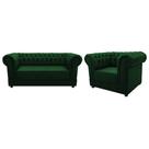 Kit Poltrona e Namoradeira Chesterfield Ana Suede Verde - Doce Sonho Móveis