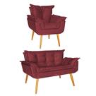 Kit Poltrona e Namoradeira Opala Para Quarto Sala Recepção Suede Vermelho - Ninho Decor Kit Poltrona e Namoradeira Opala Para Quarto Sala Recepção Suede Vermelho - Ninho Decor