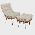 Kit Poltrona e Puff Costela para sala direto de fabrica Linho Bege Kit Poltrona e Puff Costela para sala direto de fabrica Linho Bege