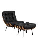 Kit Poltrona e Puff Decorativo Costela material sintético Preto - Montanaris Decor