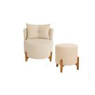 Kit Poltrona e Puff Luna Decorativa Curvo Orgânico Boucle Bege - Montanaris Decor Kit Poltrona e Puff Luna Decorativa Curvo Orgânico Boucle Bege - Montanaris Decor