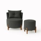 Kit Poltrona e Puff Luna Decorativa Curvo Orgânico Boucle Chumbo - Montanaris Decor Kit Poltrona e Puff Luna Decorativa Curvo Orgânico Boucle Chumbo - Montanaris Decor
