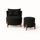 Kit Poltrona e Puff Luna Decorativa Curvo Orgânico Boucle Preto - Montanaris Decor Kit Poltrona e Puff Luna Decorativa Curvo Orgânico Boucle Preto - Montanaris Decor
