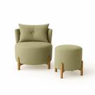 Kit Poltrona e Puff Luna Decorativa Curvo Orgânico Boucle Verde - Montanaris Decor Kit Poltrona e Puff Luna Decorativa Curvo Orgânico Boucle Verde - Montanaris Decor