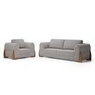 Kit Poltrona e Sofá Bloom 180cm 02 Lugares com Pés de Madeira Bouclê Cinza - Abmaza Kit Poltrona e Sofá Bloom 180cm 02 Lugares com Pés de Madeira Bouclê Cinza - Abmaza