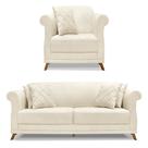 Kit Poltrona e Sofá Living 2 Lugares 1,60m Vênus Linho Pés Castanho - Pallazio Kit Poltrona e Sofá Living 2 Lugares 1,60m Vênus Linho Pés Castanho - Pallazio