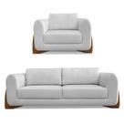 Kit Poltrona e Sofá Living 2 Lugares 1,80m Lottus Linho Cinza Pés Castanho - Pallazio Kit Poltrona e Sofá Living 2 Lugares 1,80m Lottus Linho Cinza Pés Castanho - Pallazio