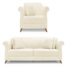 Kit Poltrona e Sofá Living 2 Lugares 1,80m Vênus Linho Pés Castanho - Pallazio Kit Poltrona e Sofá Living 2 Lugares 1,80m Vênus Linho Pés Castanho - Pallazio