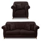 Kit Poltrona e Sofá Living 2 Lugares 1,80m Vênus Suede Marrom Café Pés Castanho - Pallazio