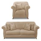 Kit Poltrona e Sofá Living 2 Lugares 1,80m Vênus Suede Pés Castanho - Pallazio