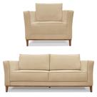 Kit Poltrona e Sofá Living 2 Lugares 1,90m Vega Linho Dourado Pés Castanho - Pallazio