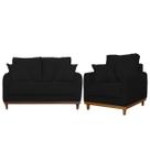 Kit Poltrona e Sofa Sena 2 Lugar Base de Madeira para Sala Hotel Linho Preto