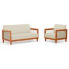 Kit Poltrona e Sofá Varanda Samoa Madeira Maciça com Cordas Náutica Linho Pérola - Desk Design