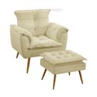 Kit Poltrona Estofada Decorativa Beta e Puff Lunar com Pés Palito N-030 Veludo Bege Aradecor