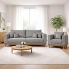 Kit Poltrona Living + Sofá 2 Lugares com Base Madeira Linho