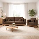 Kit Poltrona Living + Sofá 2 Lugares com Base Madeira Suede