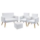 Kit Poltrona Namoradeira e 2 Poltronas Almofadadas Vega com Puff Quasar Com Rodapé Couro Artificial Branco Aradecor