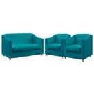 Kit Poltrona Namoradeira e 2 Poltronas Alya Sued Azul Turquesa Aradecor