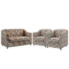 Kit Poltrona Namoradeira e 2 Poltronas Alya Suede Estampado Laranja Aradecor