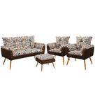 Kit Poltrona Namoradeira e 2 Poltronas Beta com Puff Lunar Suede Estampado Laranja com Marrom Aradec