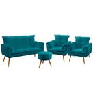 Kit Poltrona Namoradeira e 2 Poltronas Beta com Puff Solar Sued Azul Turquesa Aradecor