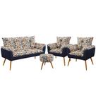 Kit Poltrona Namoradeira e 2 Poltronas Beta com Puff Solar Suede Estampado Laranja com Azul Marinho Kit Poltrona Namoradeira e 2 Poltronas Beta com Puff Solar Suede Estampado Laranja com Azul Marinho