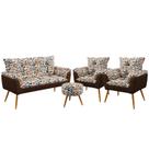 Kit Poltrona Namoradeira e 2 Poltronas Beta com Puff Solar Suede Estampado Laranja com Marrom Aradec