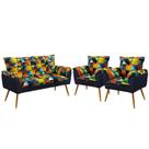 Kit Poltrona Namoradeira e 2 Poltronas Beta F-015 Sued Estampado Colorido com Sued Aradecor
