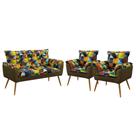 Kit Poltrona Namoradeira e 2 Poltronas Beta F-015 Sued Estampado Colorido com Veludo Aradecor